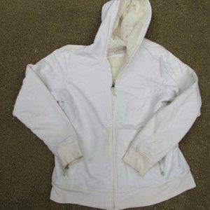 L.L. Bean Mens' Small White Full-Zip Hooded Fleece Sweater Jacket w/ Pockets